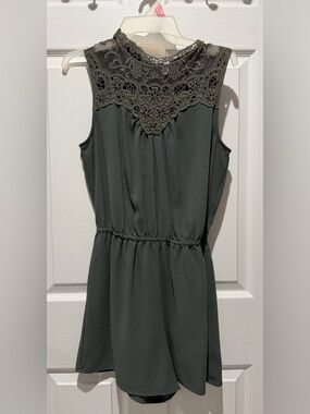 Xhilaration Olive Green Crochet Yoke Romper